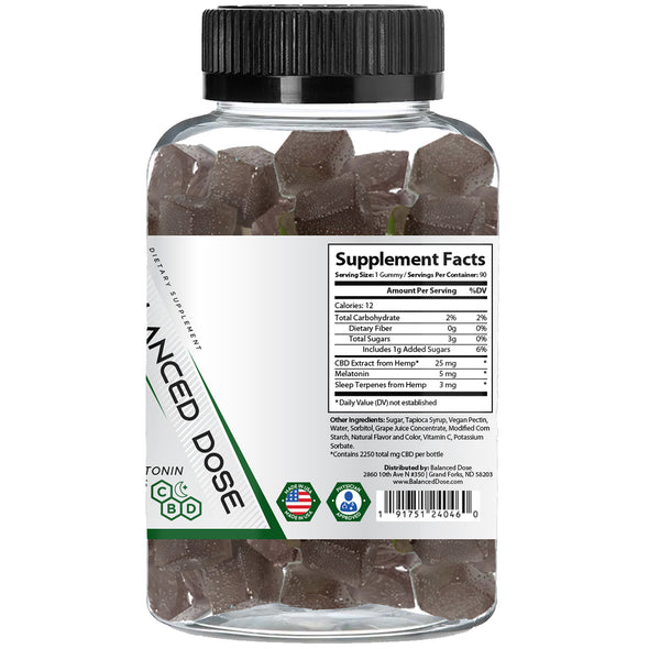 Balanced Dose 25 MG CBD Gummy with 5 MG Melatonin and CBN for Sleep